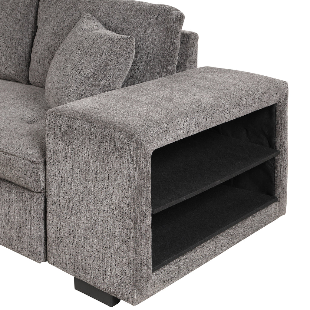 104.5' Modern L-Shape 3 Seat Reversible Sectional Couch, Pull Out Sleeper Sofa with Storage Chaise and 2 Stools for Living Room Furniture Set,Knox Charcoal (old sku:SG000431AAA) - Grand Goldman Shop