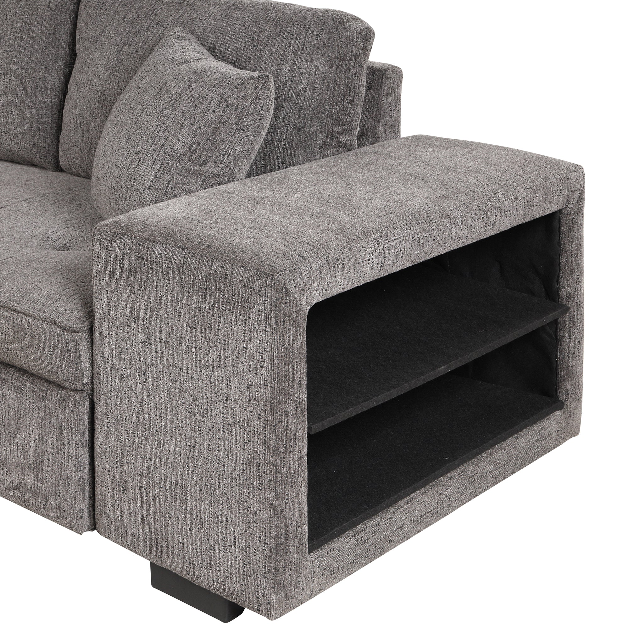 104.5' Modern L-Shape 3 Seat Reversible Sectional Couch, Pull Out Sleeper Sofa with Storage Chaise and 2 Stools for Living Room Furniture Set,Knox Charcoal (old sku:SG000431AAA) - Grand Goldman Shop