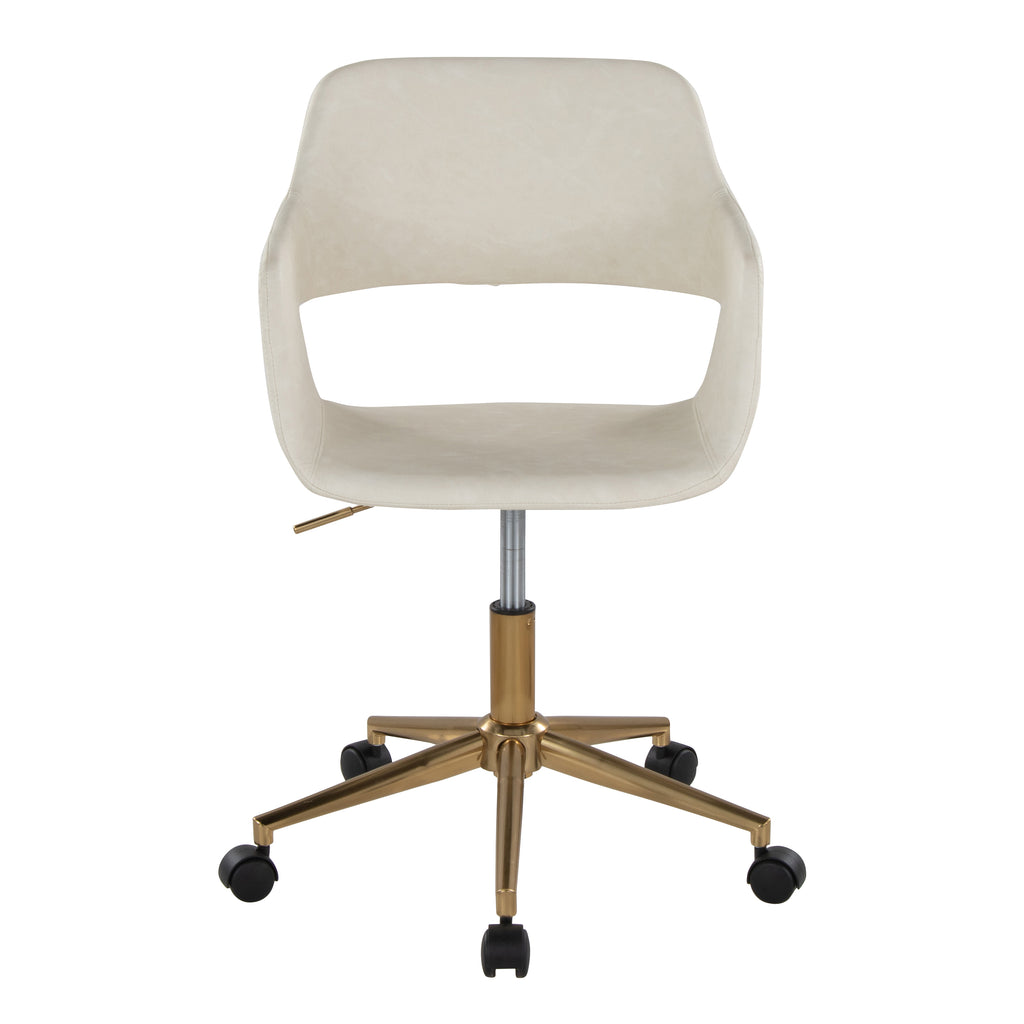 Contemporary Task Chair in Gold Metal and Cream Faux Leather - Grand Goldman