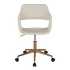 Contemporary Task Chair in Gold Metal and Cream Faux Leather - Grand Goldman