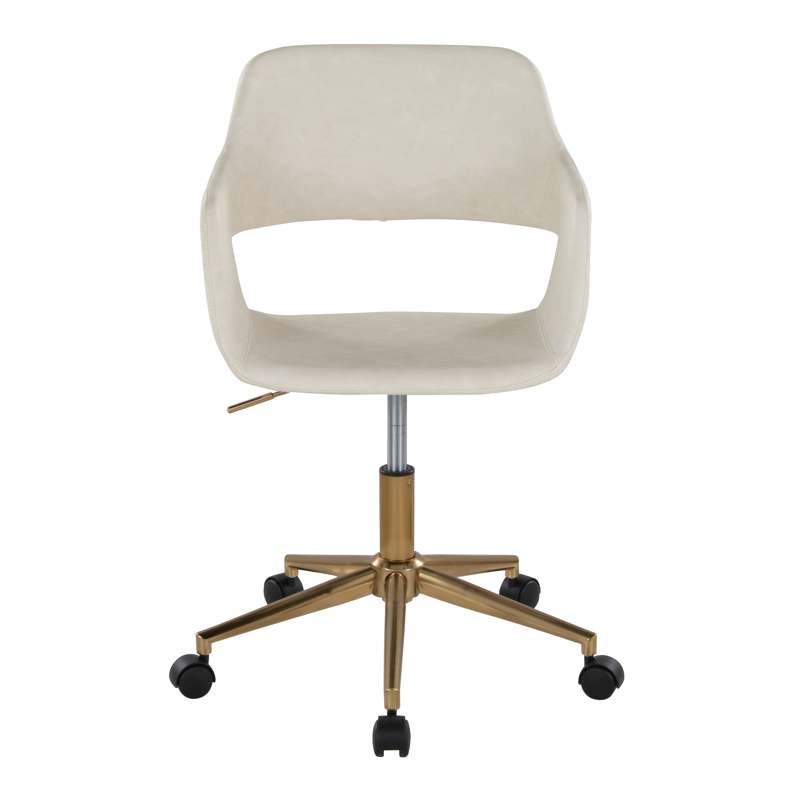 Contemporary Task Chair in Gold Metal and Cream Faux Leather - Grand Goldman