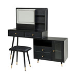 Modern Makeup Vanity Desk with Mirror and Lights, Retractable Design, Black Engineered Wood, 58.50 x 15.80 x 52.30 inches - Grand Goldman Shop