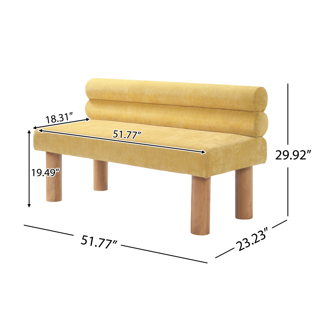 Upholstered Dining Bench, End of Bed, Entryway Bench, Ottoman for Dining Room, Bedroom, Living Room, Rubber Wood Leg 300 LBS Support, Yellow - Grand Goldman Shop