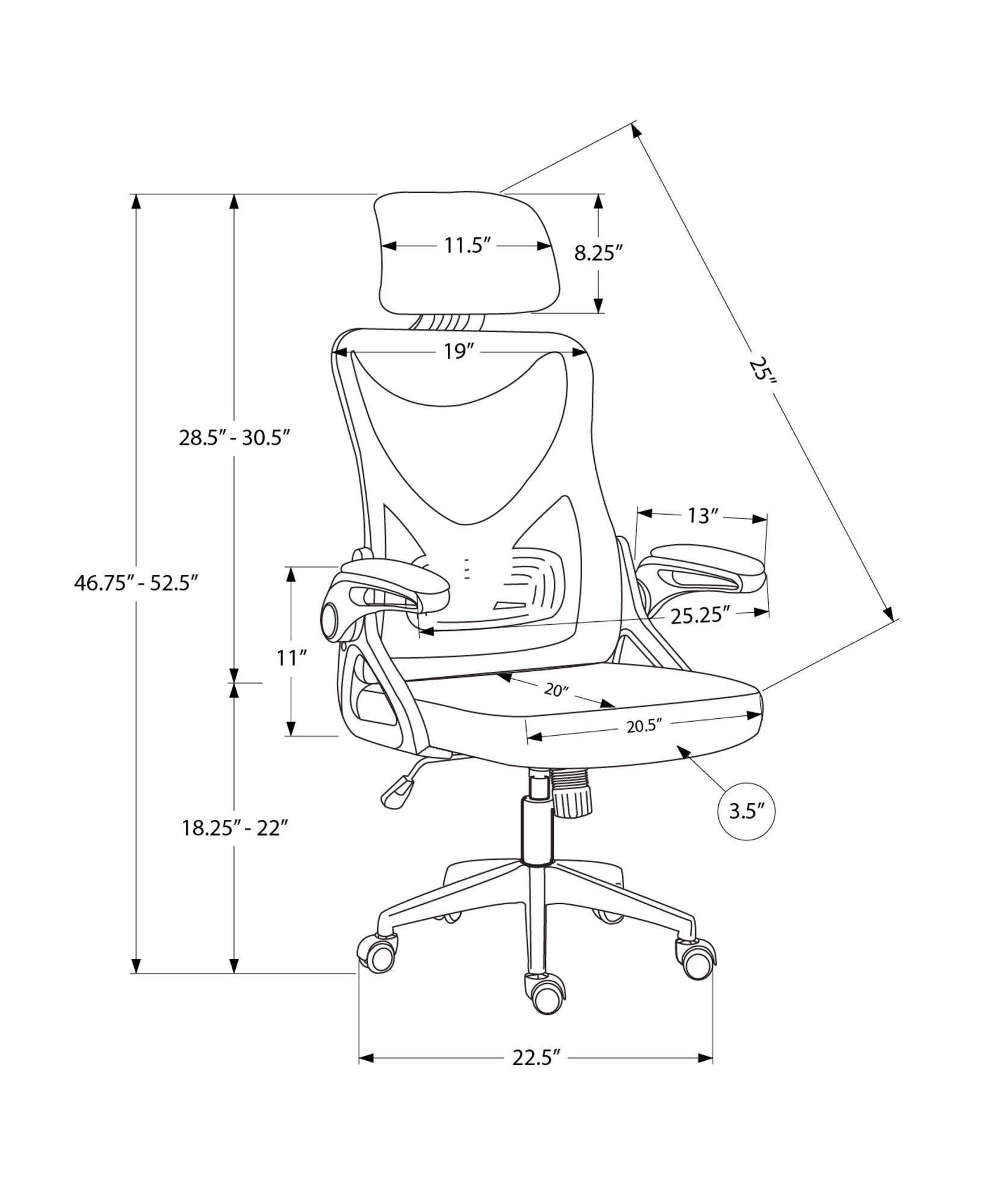 Office Chair, Adjustable Height, Ergonomic, Swivel, Work, Black Metal, Black Mesh, Contemporary, Modern | Premium Home Decor 