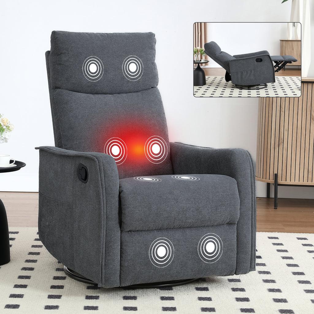 Heat Massage Manual Recliner Chair with Rocker and Swivel in Fabric for Living Room, Grey - Grand Goldman Shop