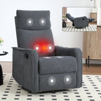 Heat Massage Manual Recliner Chair with Rocker and Swivel in Fabric for Living Room, Grey - Grand Goldman Shop