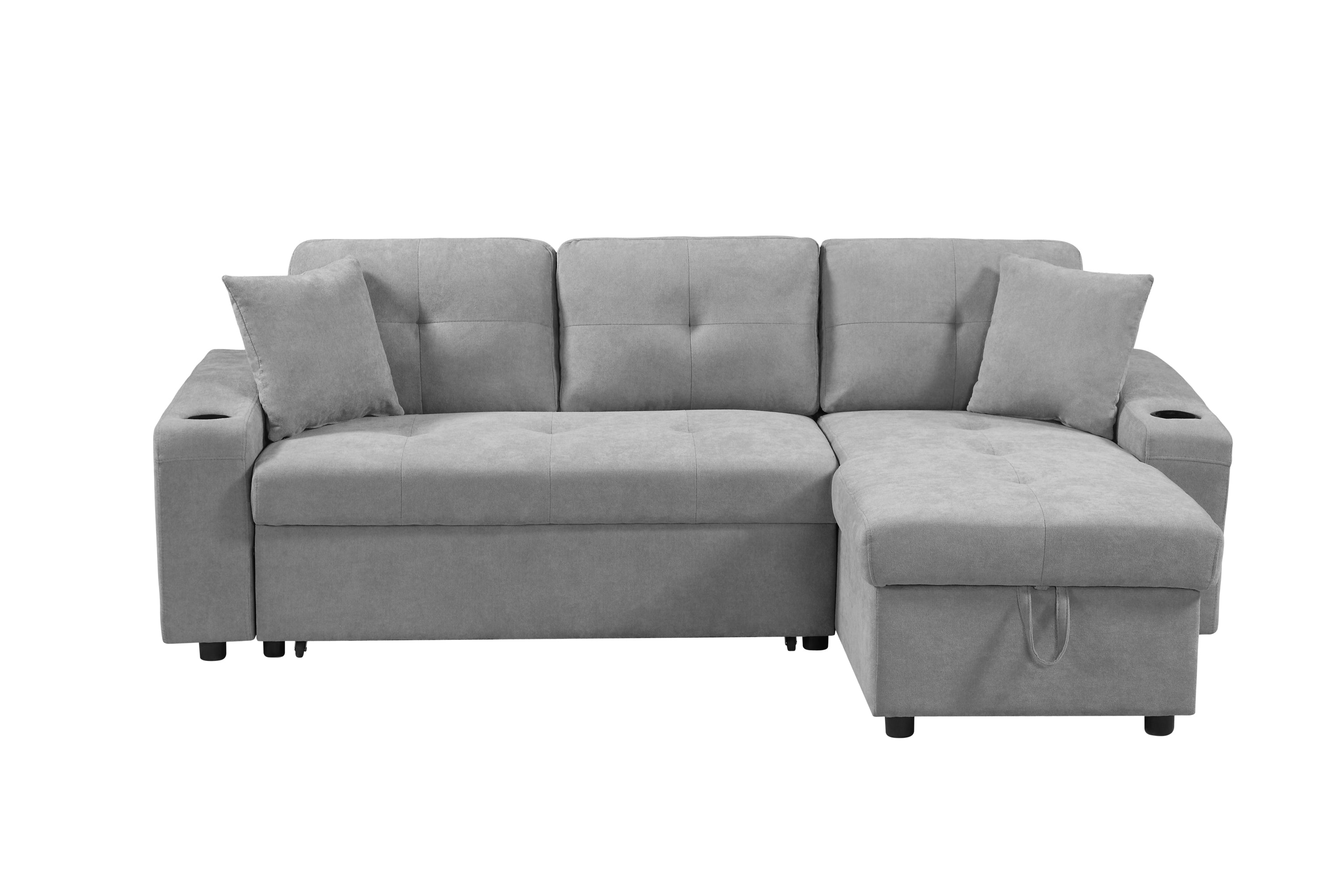 MEGA convertible corner sofa with armrest storage, living room and apartment sectional sofa, right chaise longue and grey - Grand Goldman Shop