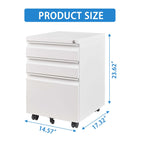 White Mobile 3-Drawer File Cabinet with Lock, Metal Organizer for Home Office, Fully Assembled - Grand Goldman