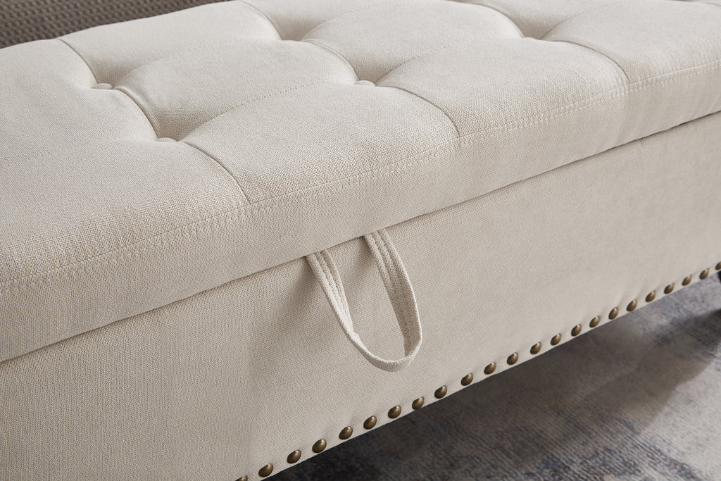 59' Bed Bench Ottoman with Storage  Beige Fabric - Grand Goldman Shop