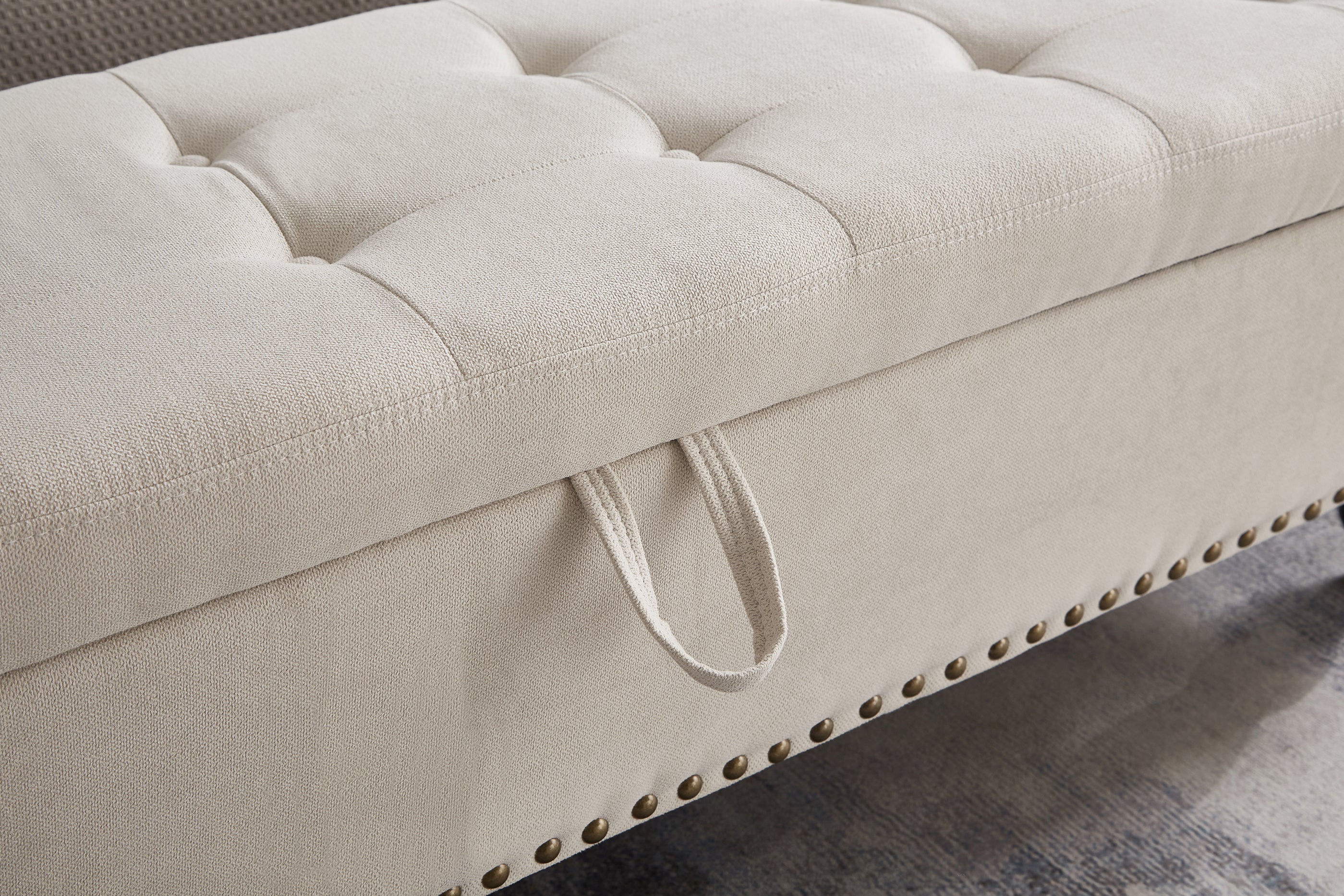 59' Bed Bench Ottoman with Storage  Beige Fabric - Grand Goldman Shop
