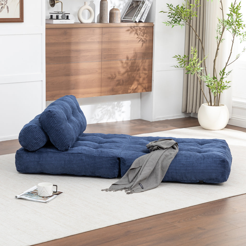 Folding Sofa Bed, Convertible Sleeper Chair with Pillow Foldable Mattress with Back Support, Portable Fold Out Chair Bed Comfy Floor Sofa Lounge for Living Room Bedroom, Dark Blue, Single - Grand Goldman Shop