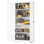 71'H Metal Garage Storage Cabinet, White Tool Steel Locking Cabinet with Doors and 4 Adjustable Shelves, Tall Cabinets for Ga