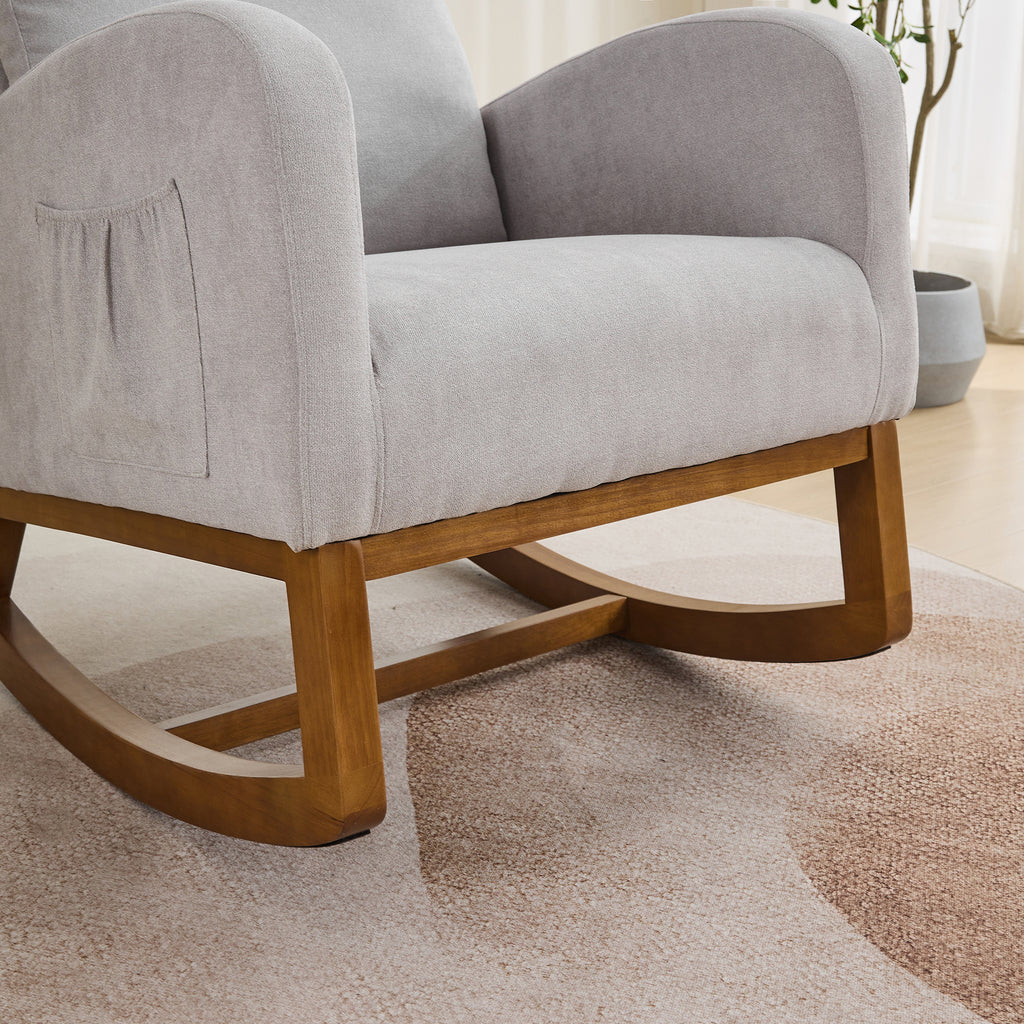 27.2'W Rocking Chair for Nursery, Polyester Glider Chair with High Back and Side Pocket, Rocking Accent Armchair with Rubber Wood Legs for Living Room/Bedroom.Light Gray - Grand Goldman Shop