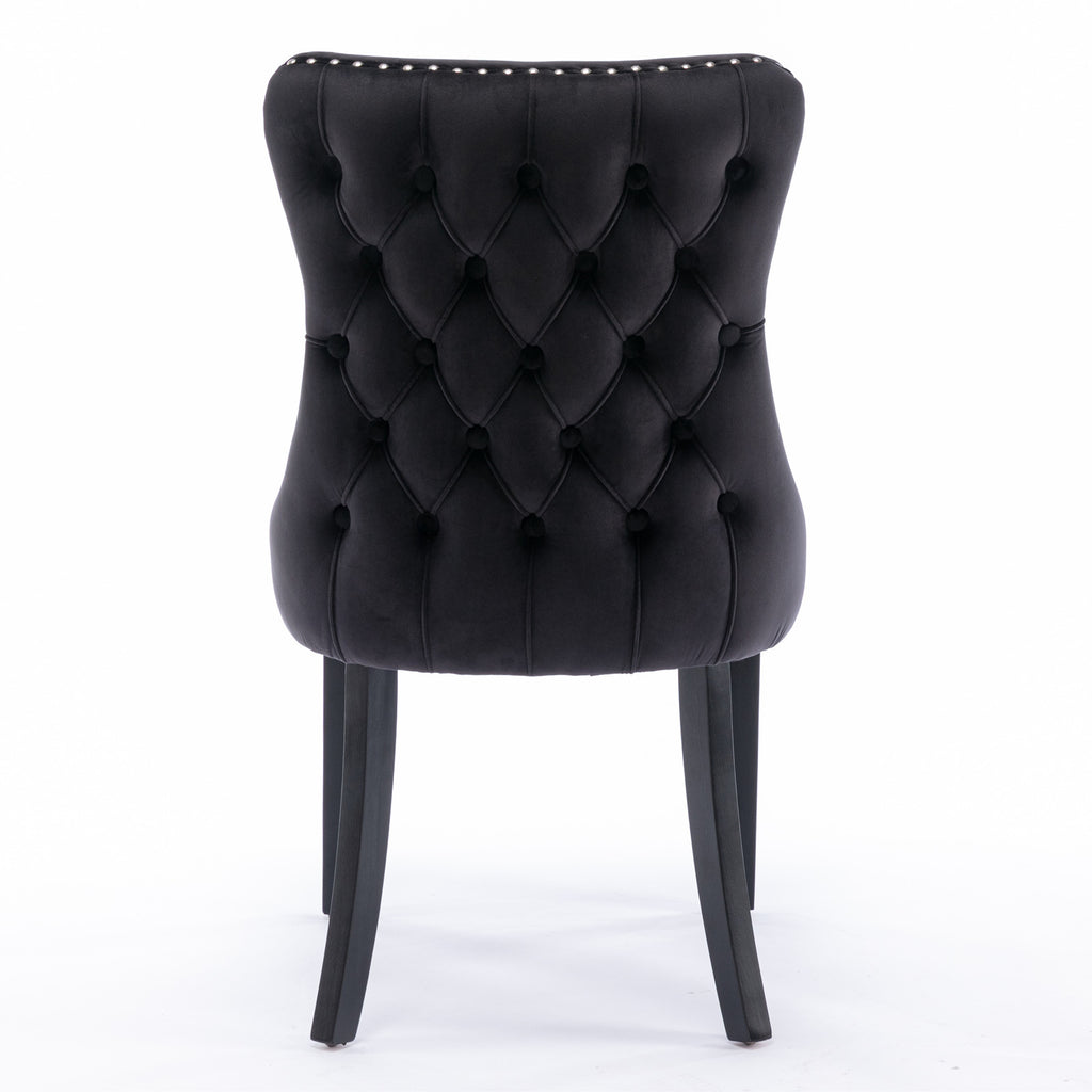 Upholstered Wing-Back Dining Chair with Backstitching Nailhead Trim and Solid Wood Legs,Set of 2, Black,SW8809BK, KD - Grand Goldman Shop