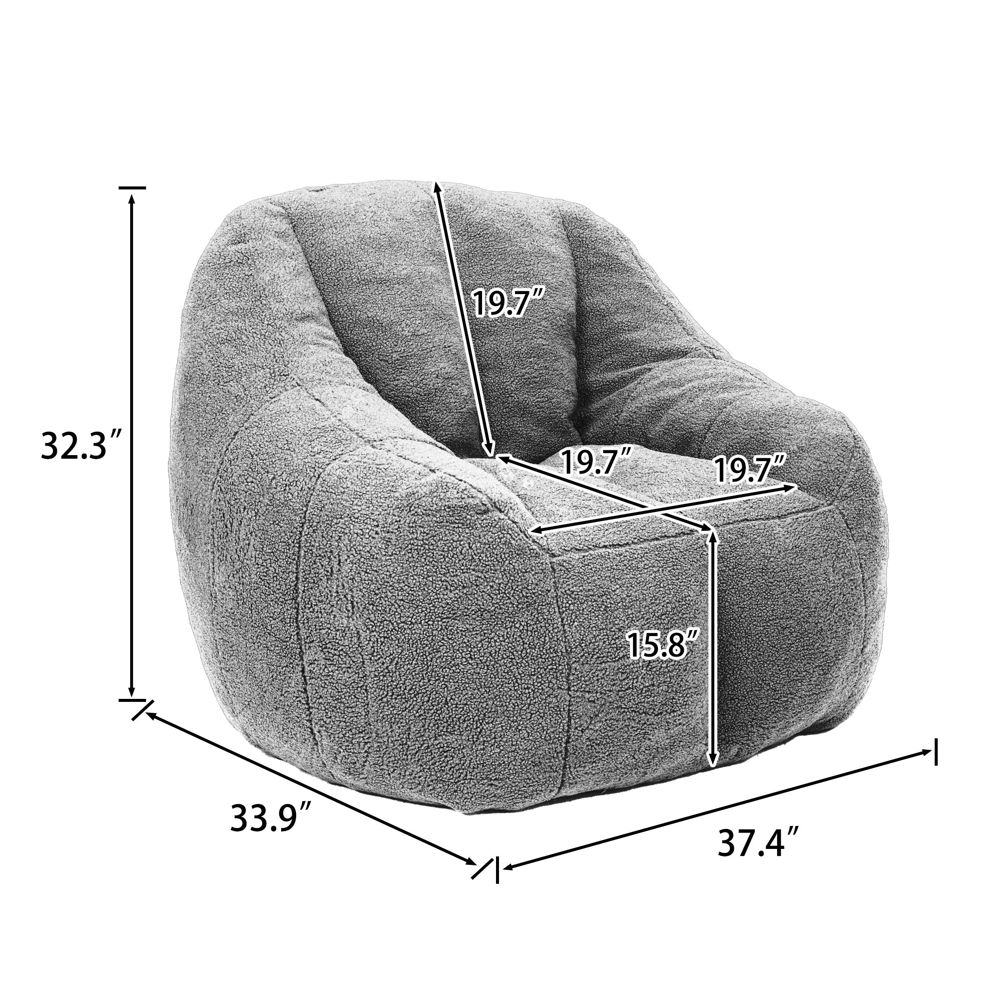 Comfy Bean Bag Chair with Memory Foam Filler – Tufted Soft Stuffed Bean Bag Sofa for Dorm, Apartment, or Living Room – Dark Gray - Grand Goldman Shop