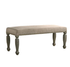 Breda Antique Gray Finish Upholstered Nailhead Bench - Grand Goldman Shop