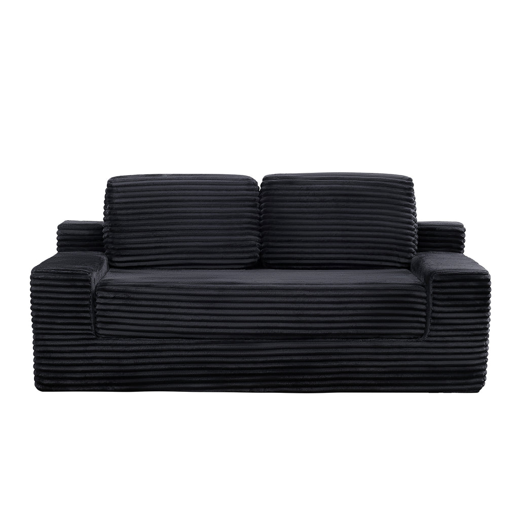 Corduroy Cloud Double Sofa, 2-in-1 Convertible Sofa Bed, Comfortable Boneless Double Sofa, Suitable for Living Room, Apartment, Small Space Black - Grand Goldman Shop