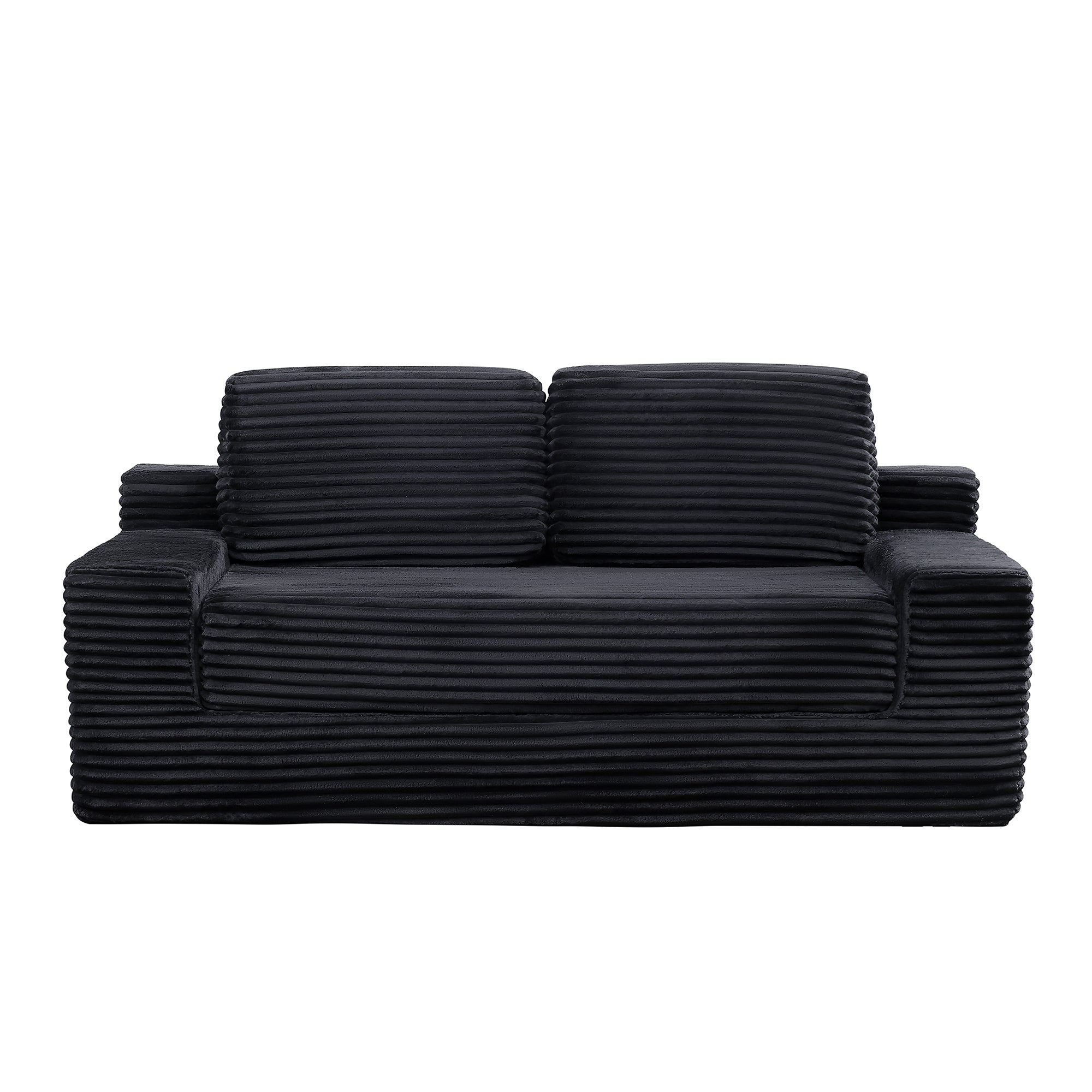 Corduroy Cloud Double Sofa, 2-in-1 Convertible Sofa Bed, Comfortable Boneless Double Sofa, Suitable for Living Room, Apartment, Small Space Black - Grand Goldman Shop