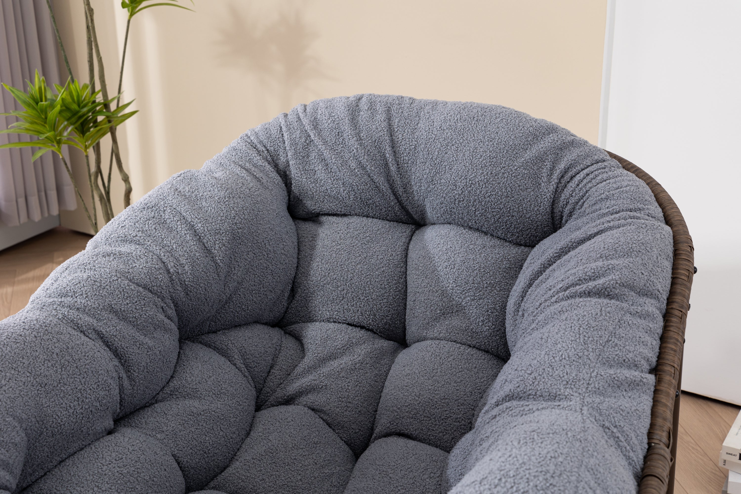 Outdoor Rattan Rocking Chair,Padded Cushion Rocker Recliner Chair Outdoor for Front Porch, Living Room, Patio, Garden, Grey - Grand Goldman Shop