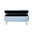 Blue Storage Ottoman Bench for End of Bed Gold Legs, Modern Grey Faux Fur Entryway Bench Upholstered Padded with Storage for Living Room Bedroom - Grand Goldman Shop