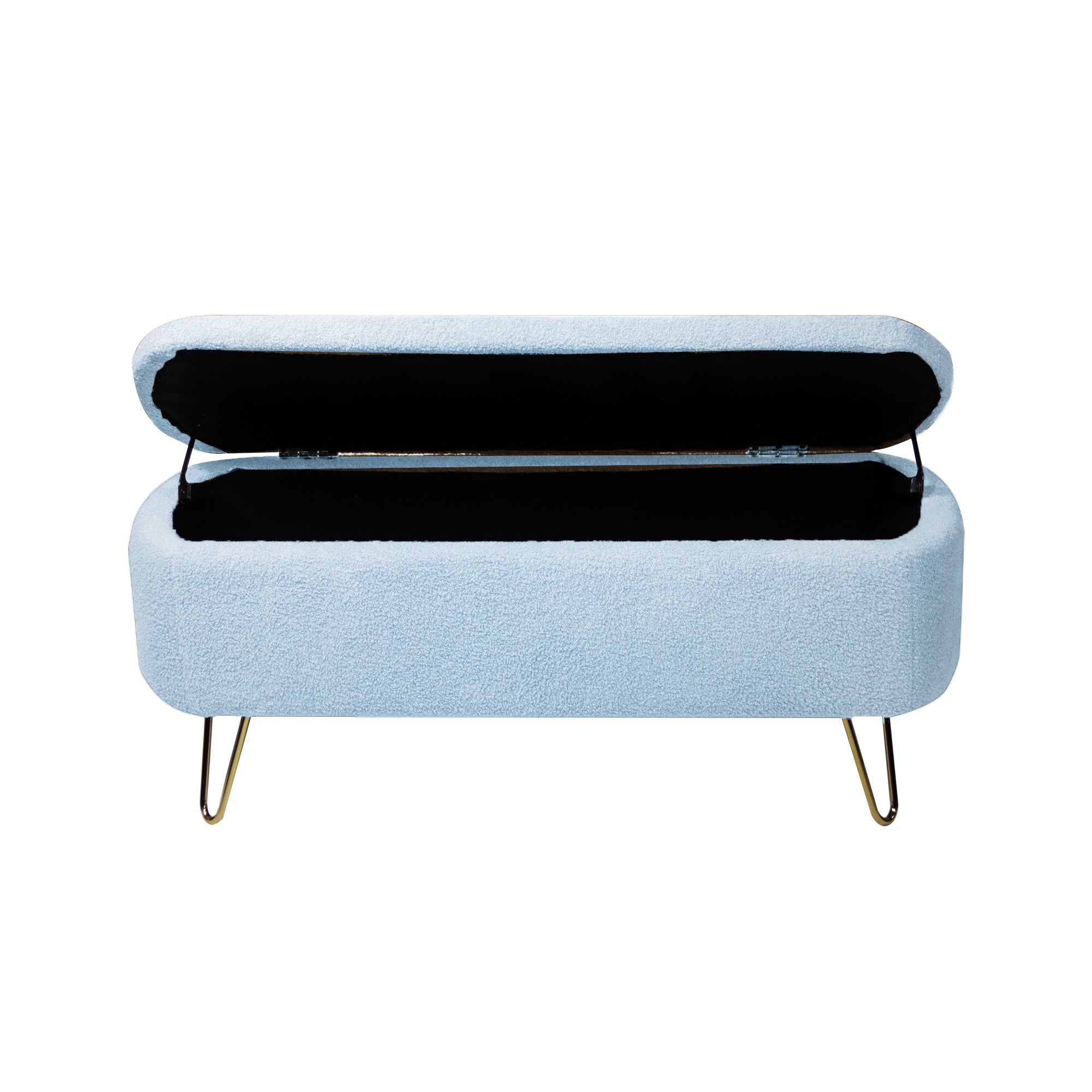 Blue Storage Ottoman Bench for End of Bed Gold Legs, Modern Grey Faux Fur Entryway Bench Upholstered Padded with Storage for Living Room Bedroom - Grand Goldman Shop