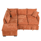 Convertible L-shaped Sofa Bed with Storage Ottoman, Power Sockets & USB Ports, Orange Chenille, 82.67' - Grand Goldman Shop