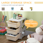 Qaba 3 Tier Kids Storage Unit, 3 Drawer Chest Toy Organizer Plastic Bins for Kids Bedroom Nursery Kindergarten Living Room fo