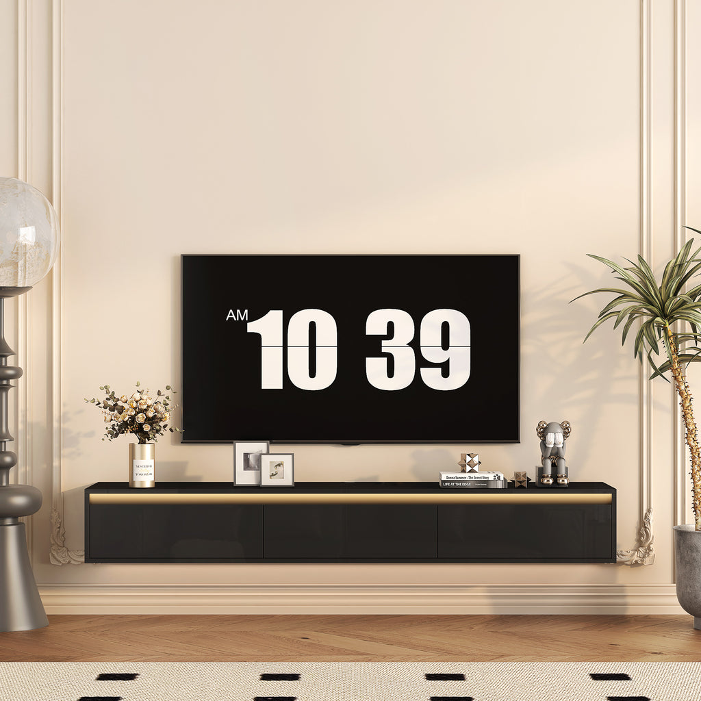 Floating TV Stand, Wall Mounted TV Shelf with Led Lights & Power OutletTV Cabinet for Black tv Stands for Living Room - Grand Goldman Shop