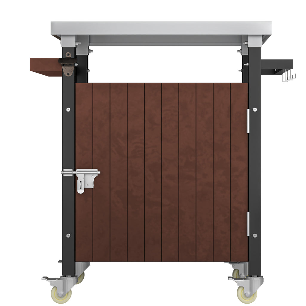 Outdoor Grill Cart with Stainless Steel Tabletop, Storage, Patio Kitchen Island with Wheels, Hooks, and Spice Rack, Waterproof Outdoor Grill Table, Movable BBQ Serving Cart Rolling Bar Cart - Grand Goldman Shop