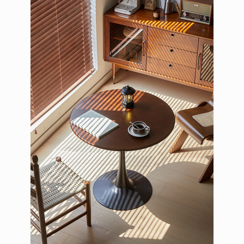 Walnut Round Table, Modern Dining Table, Dining Table, MDF Top and Steel Base Tulip Round Kitchen Table, Kitchen Table, Mid Century Coffee Table for Living Room 24 Inch, Oval Dining Table - Grand Goldman Shop