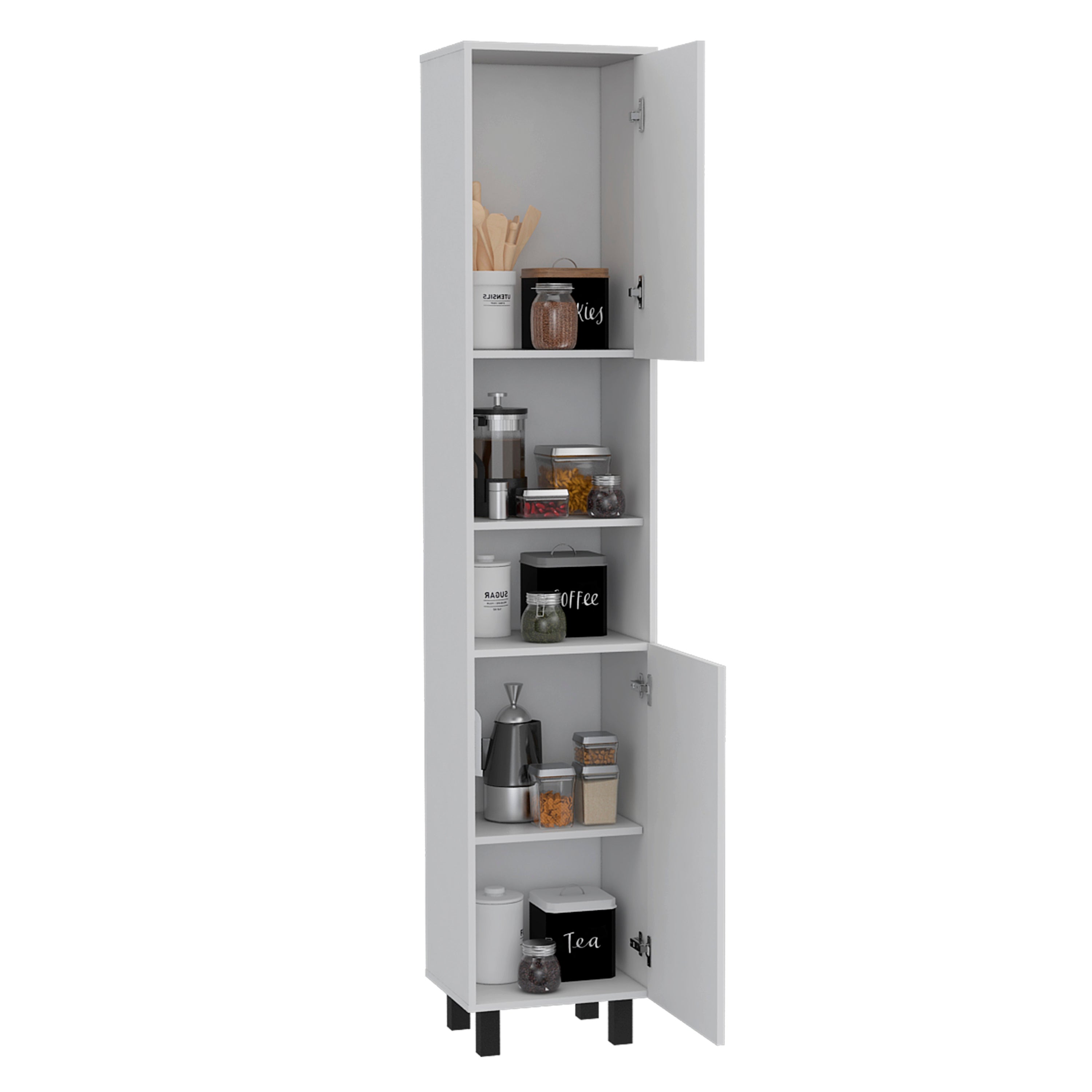 Hobart Pantry, Four Legs, Three Interior Shelves, Two Shelves, Two Cabinets -White | Premium Home Decor - Grand Goldman