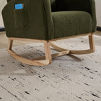 Modern Accent Rocking Chair Rocking Chair with Solid Wood Legs, Upholstered Nursery Glider Rocker, Comfy Armchair with Side Pocket, Living Room Lounge Arm Chair with High Backrest (green,teddy) - Grand Goldman Shop