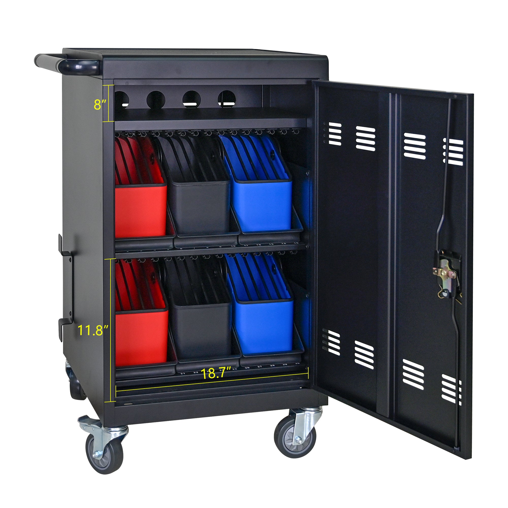 32-Bit-Device Charging Trolley for Tablets and Laptops with Cable Management, Removable Doors, Matte Black Metal - Grand Gold