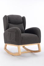 049-Teddy Fabric Rocking Chair With Packet Wood Legs,Dark Gray - Grand Goldman Shop