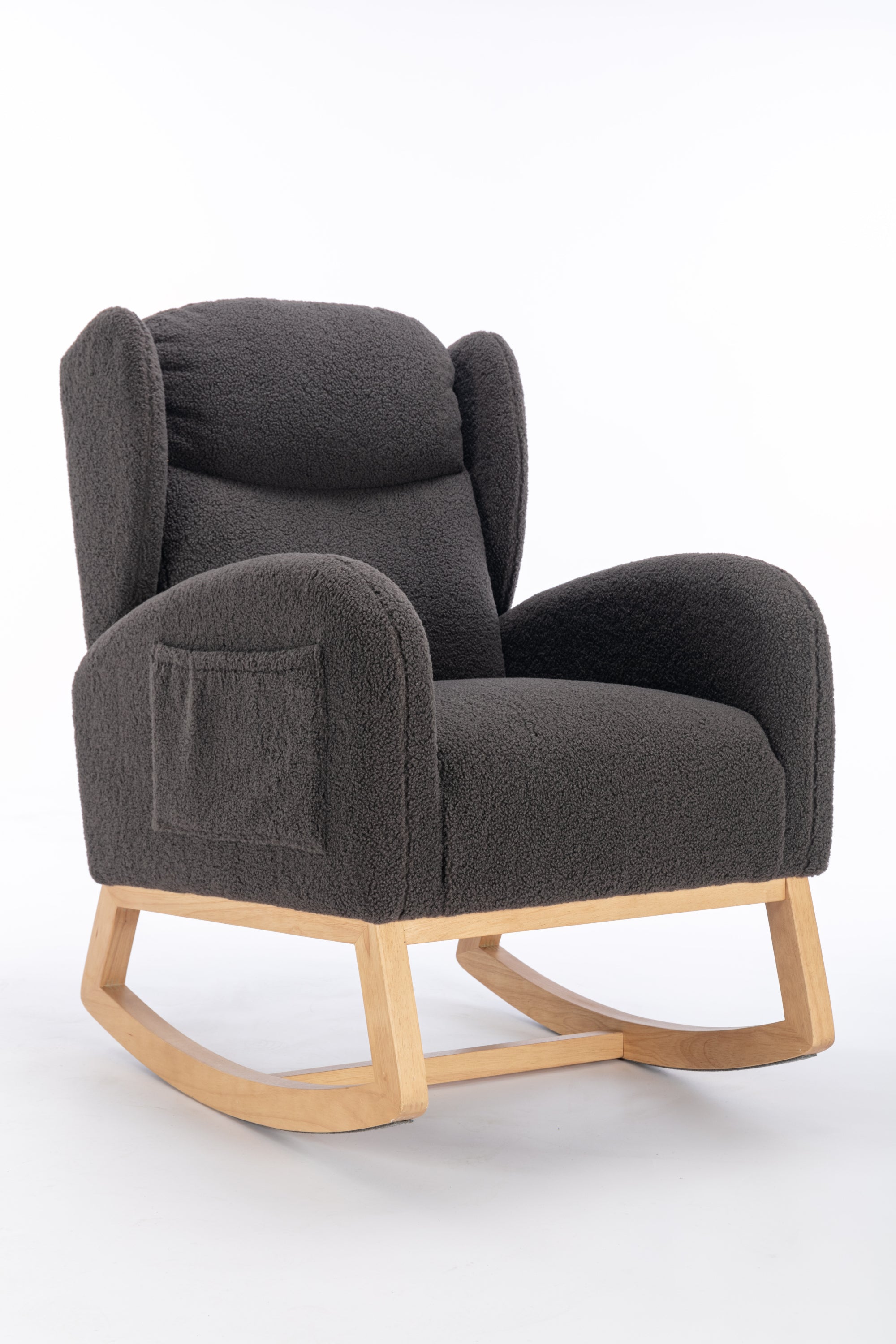 049-Teddy Fabric Rocking Chair With Packet Wood Legs,Dark Gray - Grand Goldman Shop