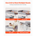 Foldable Baby Changing Diaper Station with Side Basket & Wheels Light Gray | Premium Home Decor - Grand Goldman