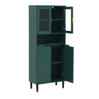 Tempered Glass Door Tall Storage Bookcase with adjustable board, 4 doors MDF painting finished cabinet, Green, Living room Bedroom storage - Grand Goldman Shop