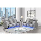 Duran Grey 2PC Power Reclining Sofa and Loveseat with Power Headrest, LED, USB, and Bluetooth Speaker - Grand Goldman Shop