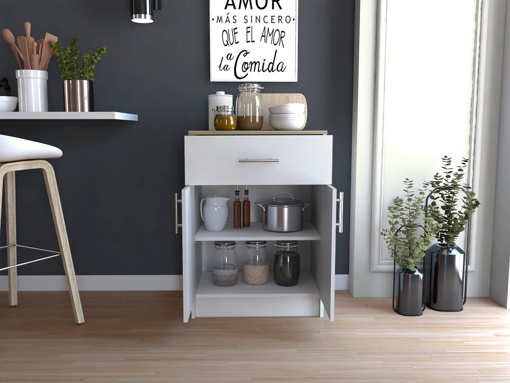 Mayorca Multistorage Pantry Cabinet, One Drawer, Two Interior Shelves -White / Light Oak | Premium Home Decor - Grand Goldman