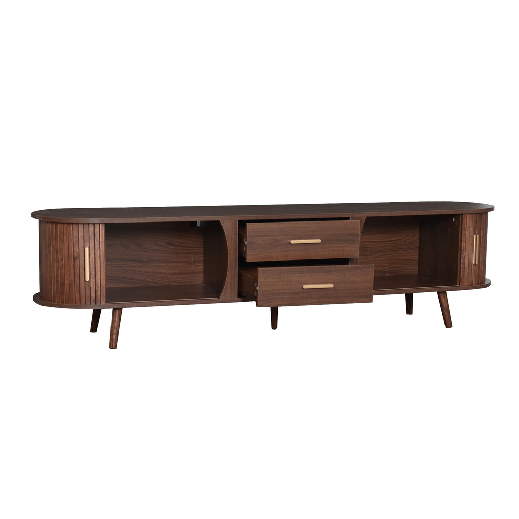 Mid-Century Modern TV Stand for 80' TV, Entertainment Center with Storage in Dark Brown, Solid Wood and MDF Construction, 70.8' L x 15.5' W x 18.1' H - Grand Goldman Shop