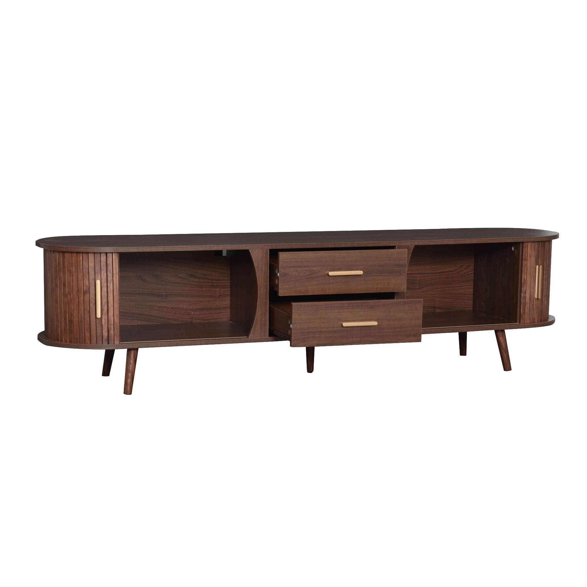 Mid-Century Modern TV Stand for 80' TV, Entertainment Center with Storage in Dark Brown, Solid Wood and MDF Construction, 70.8' L x 15.5' W x 18.1' H - Grand Goldman Shop