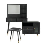 Modern Makeup Vanity Desk with Mirror and Lights, Retractable Design, Black Engineered Wood, 58.50 x 15.80 x 52.30 inches - Grand Goldman Shop