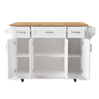 K&K 54inch Large Kitchen Island with Rubber Wood Drop Leaf, Embossed Texture Rolling Kitchen Cart on 4 Wheels with 4 Doors and 3 Drawers, Kitchen Island with Storage for Kitchen, Dining Room,White - Grand Goldman Shop