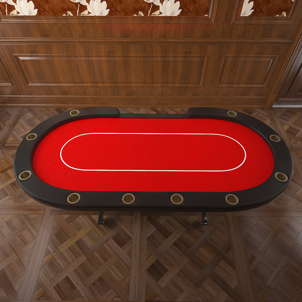 96' Oval Aura Poker Table for 10 Players Texas Holdem Poker Card with Bet Line Felt Surface Jumbo Cup Holders Red | Premium H