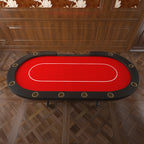 96' Oval Aura Poker Table for 10 Players Texas Holdem Poker Card with Bet Line Felt Surface Jumbo Cup Holders Red | Premium H