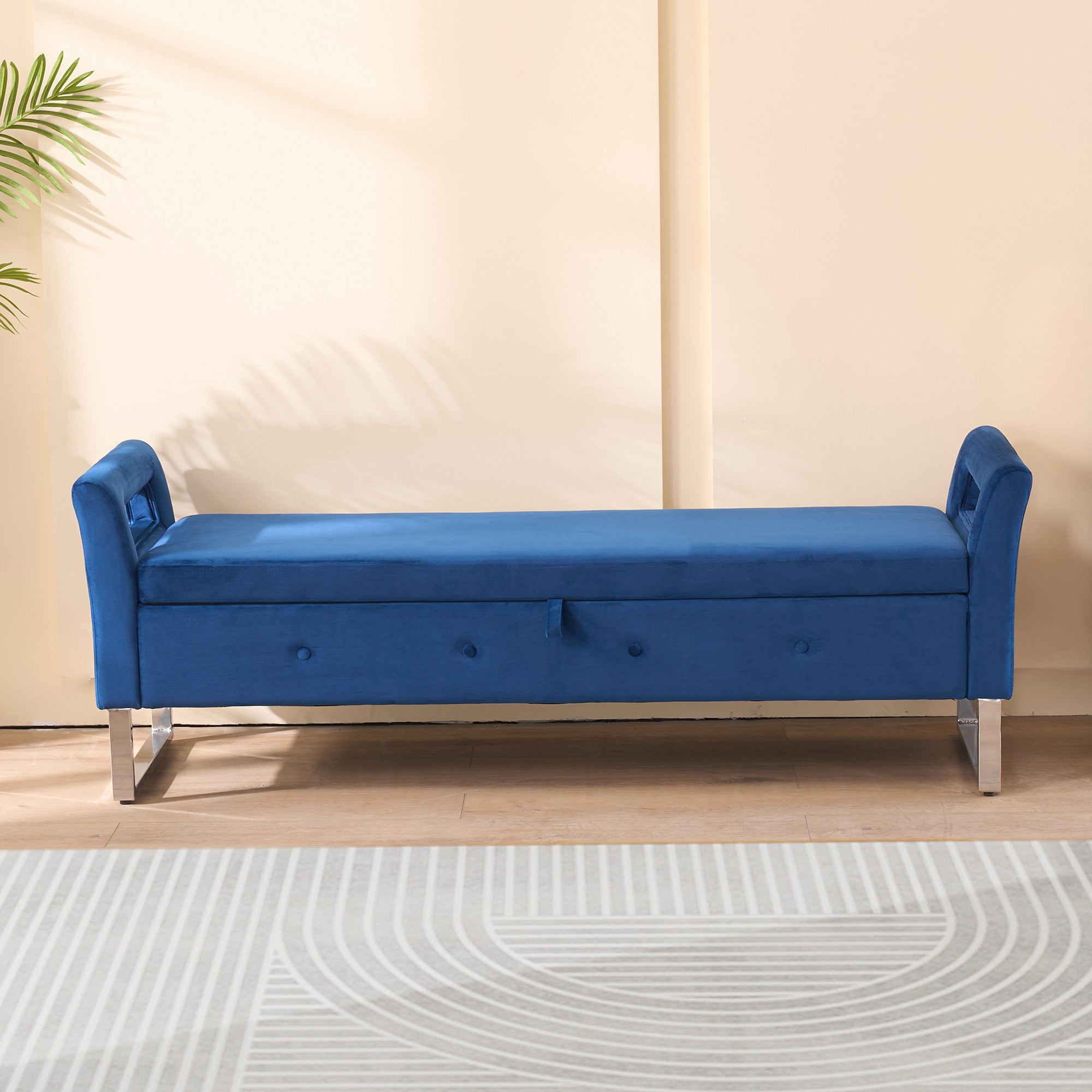 67.91' Wide Storage Soft Ottoman Bench with Armrests,Footrest Bed End Stool for Living Room, Dorm, Entryway and Bedroom, Navy - Grand Goldman Shop