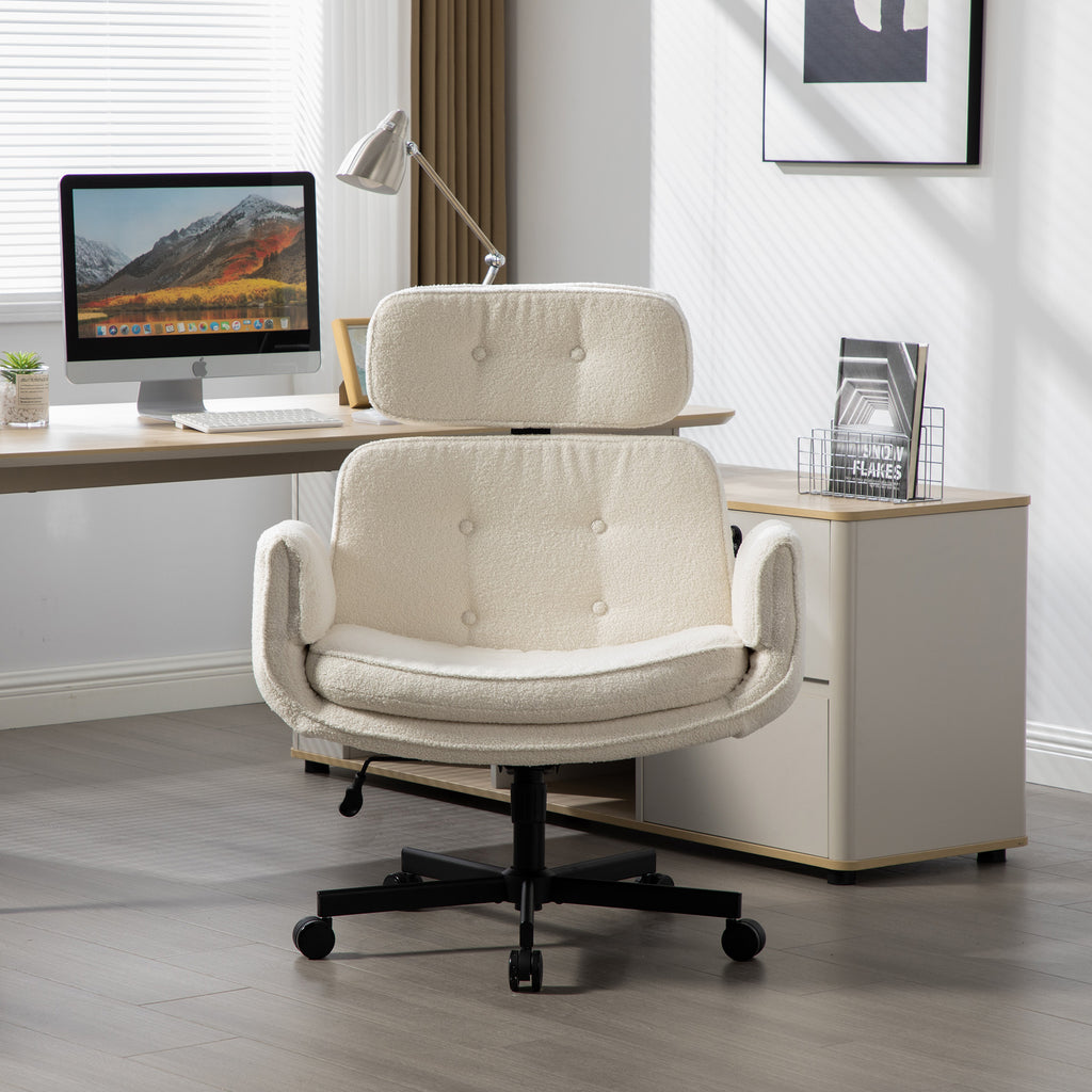 Criss Cross Chair with Adjustable Armrests & Wheels & Headrest, Lounge Vanity Desk Chair with Wide Seat for Cross-Legged Sitt