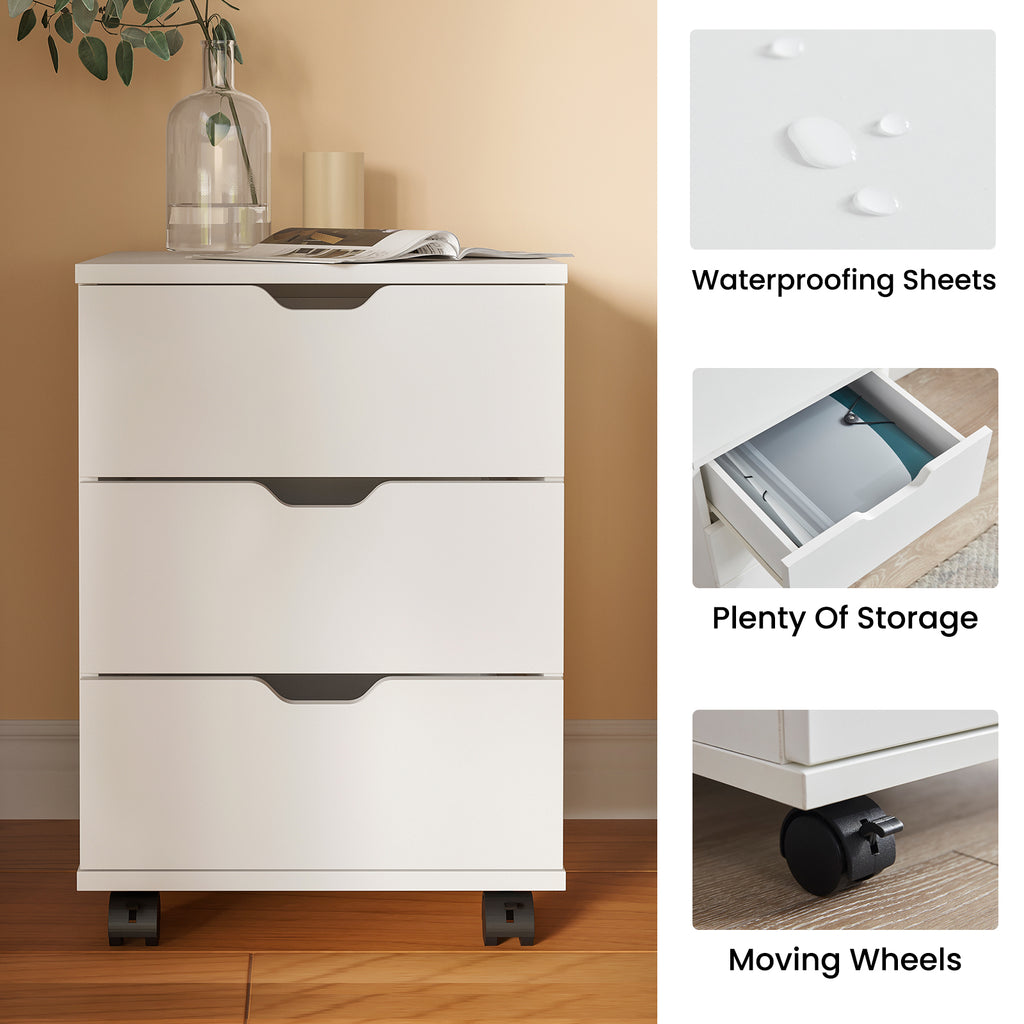 3-Drawer Vertical Filing Cabinet Rolling Wood Mobile File Cabinets Under Desk for Home Office with Casters (Fully Assembled) 
