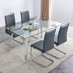 A modern minimalist rectangular glass dining table with tempered glass tabletop and silver metal legs, suitable for kitchens, restaurants, and living rooms,63'*35.4'*30' - Grand Goldman Shop