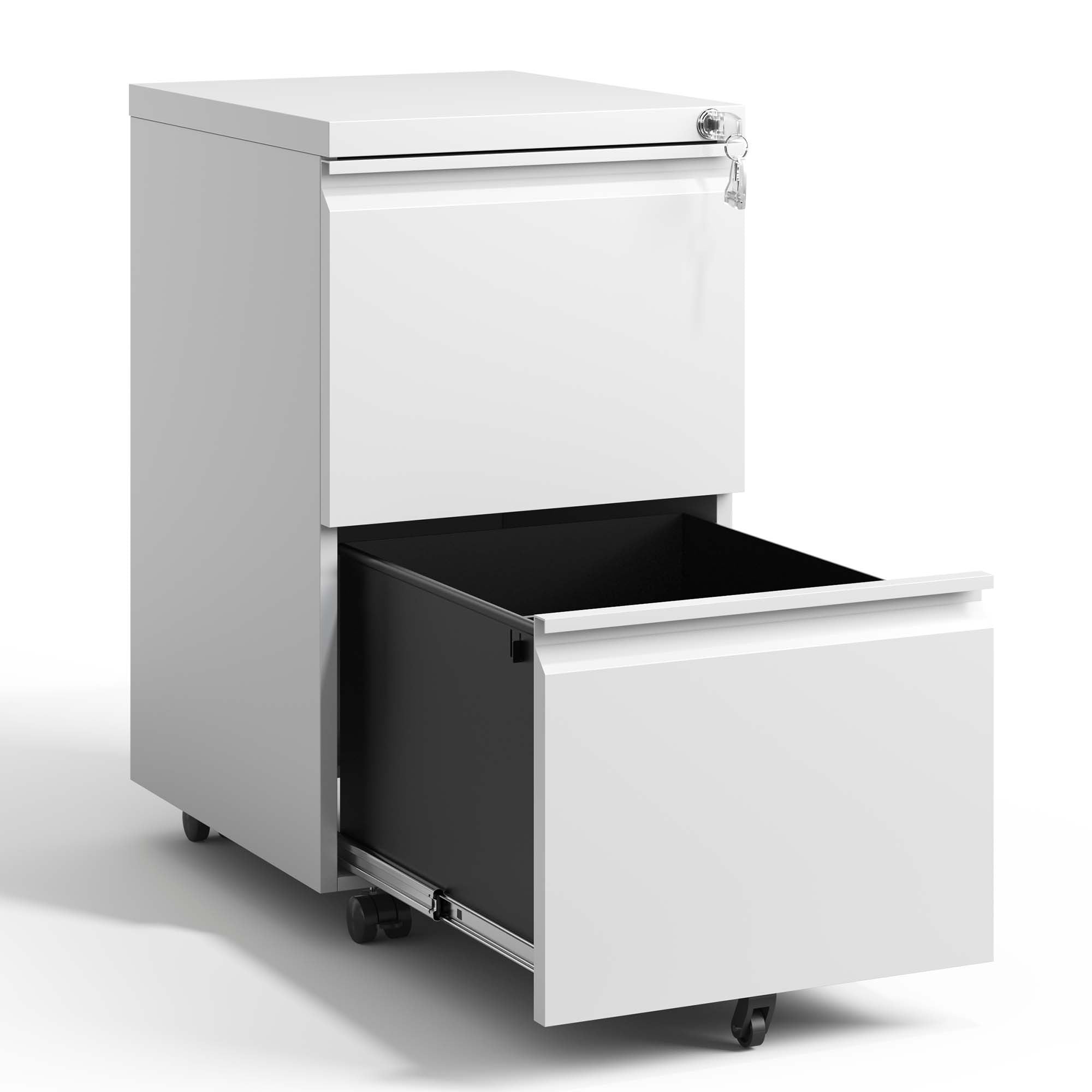 Antique White 2 Drawer Metal Mobile File Cabinet with Lock for Legal/Letter/A4 Size | Premium Home Decor - Grand Goldman
